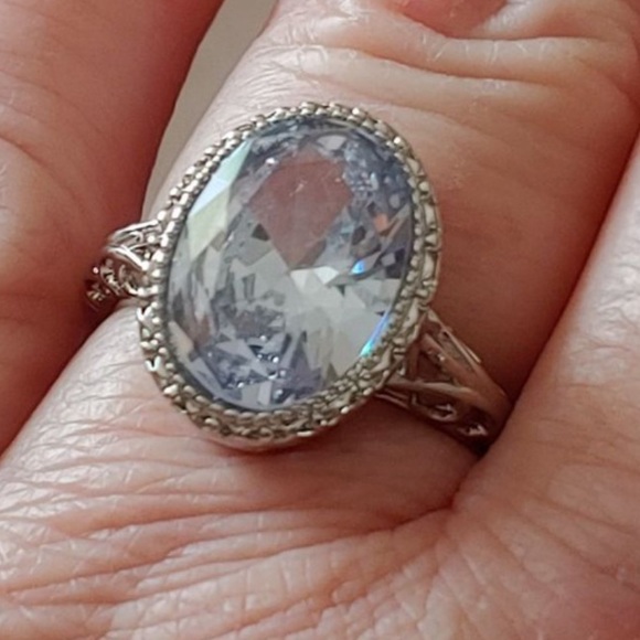 925 Sterling Silver Crystal Geometric Oval Stone Ring size 9 - Picture 10 of 10
